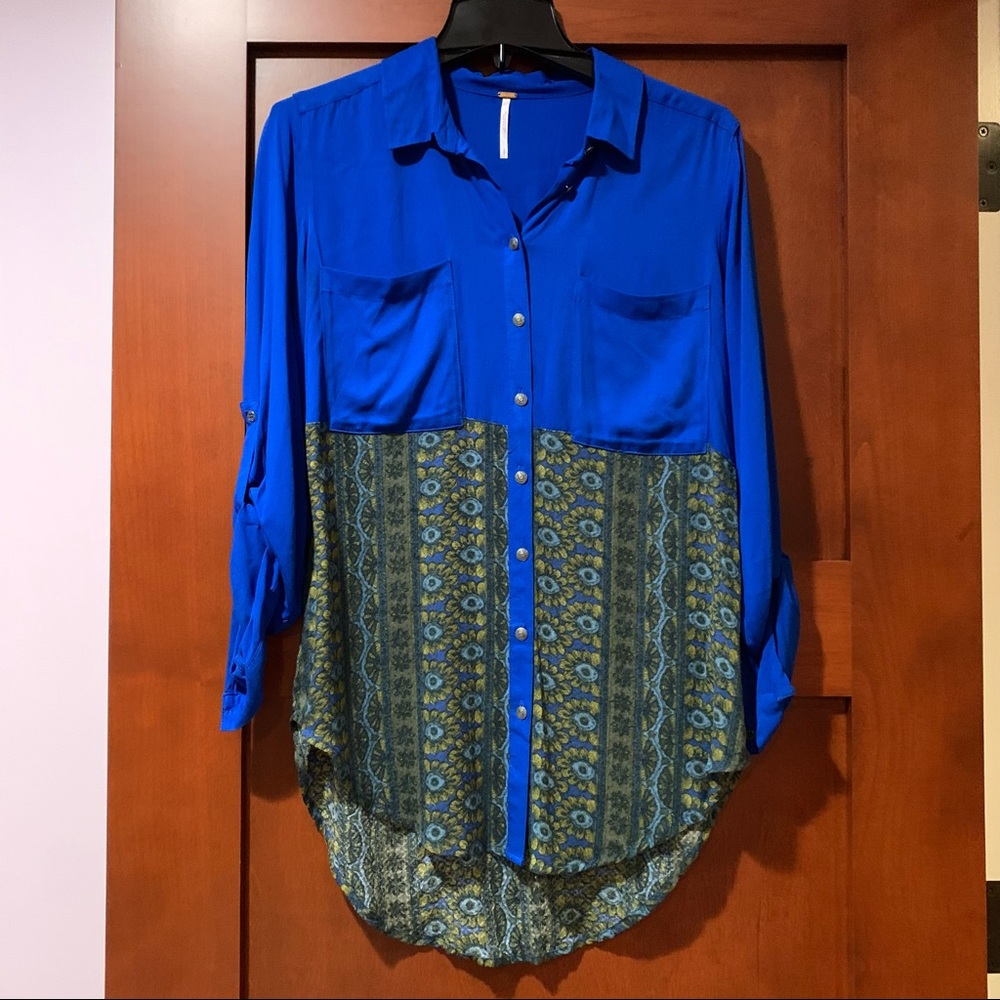 Free People Welcome to the Jungle Button Down Long Sleeve Floral Tunic Shirt